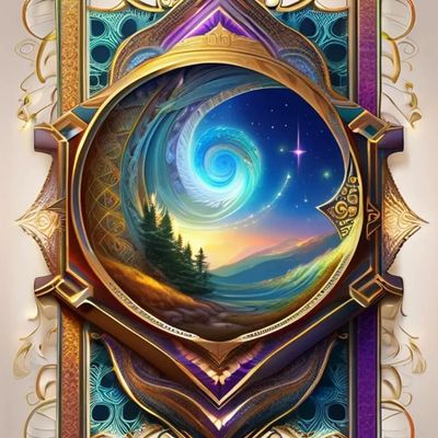 A round window shows a whimsical and mystical nature scene with stars, a tree, and a galaxy.
