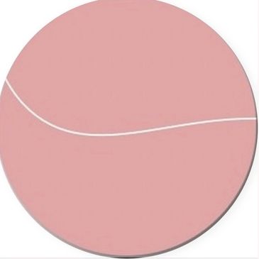 A pink circular object with a white wavy line across it.