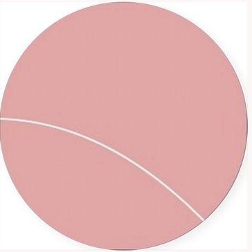 Minimalist pink circle with a single white curved line.