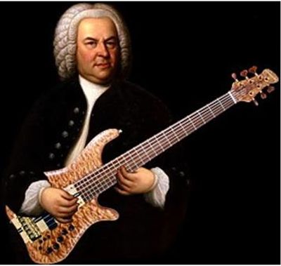 J.S. Bach playing electric bass.