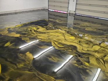 Black Pearl and Bright Yellow Epoxy Metallic Floor