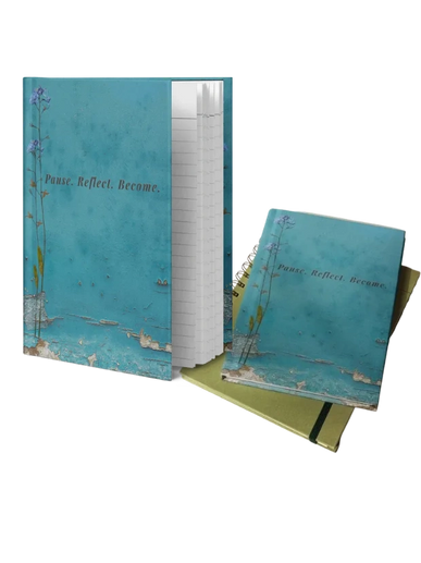 Teal colored hardcover journal with tearable sheets.