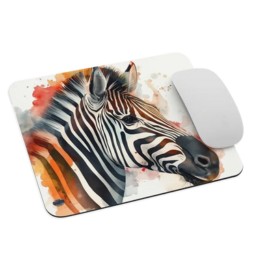 A striking zebra watercolor mouse pad that brings artful energy to your workspace.