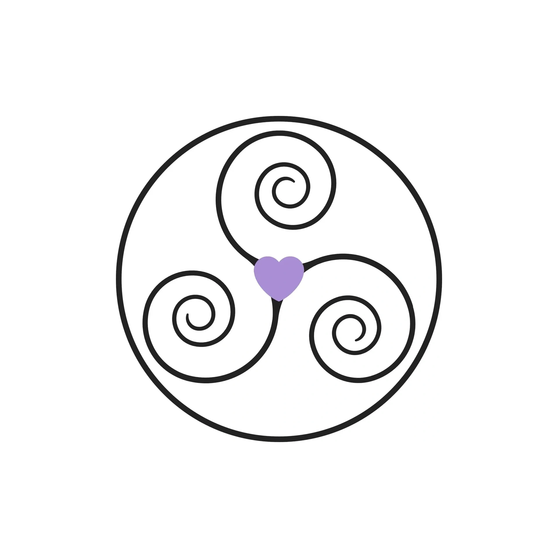 Triskelion with a purple heart in the center