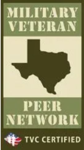 Military Veteran Peer Network badge with Texas silhouette.