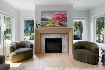 Custom white oak mantle and flooring
