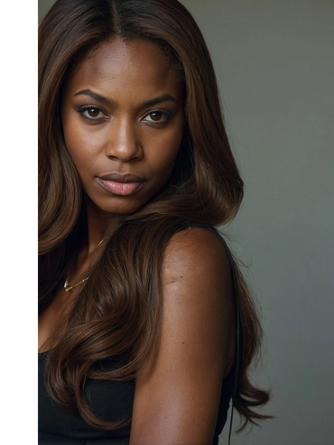 Confident woman with long, wavy hair looking directly at the camera.