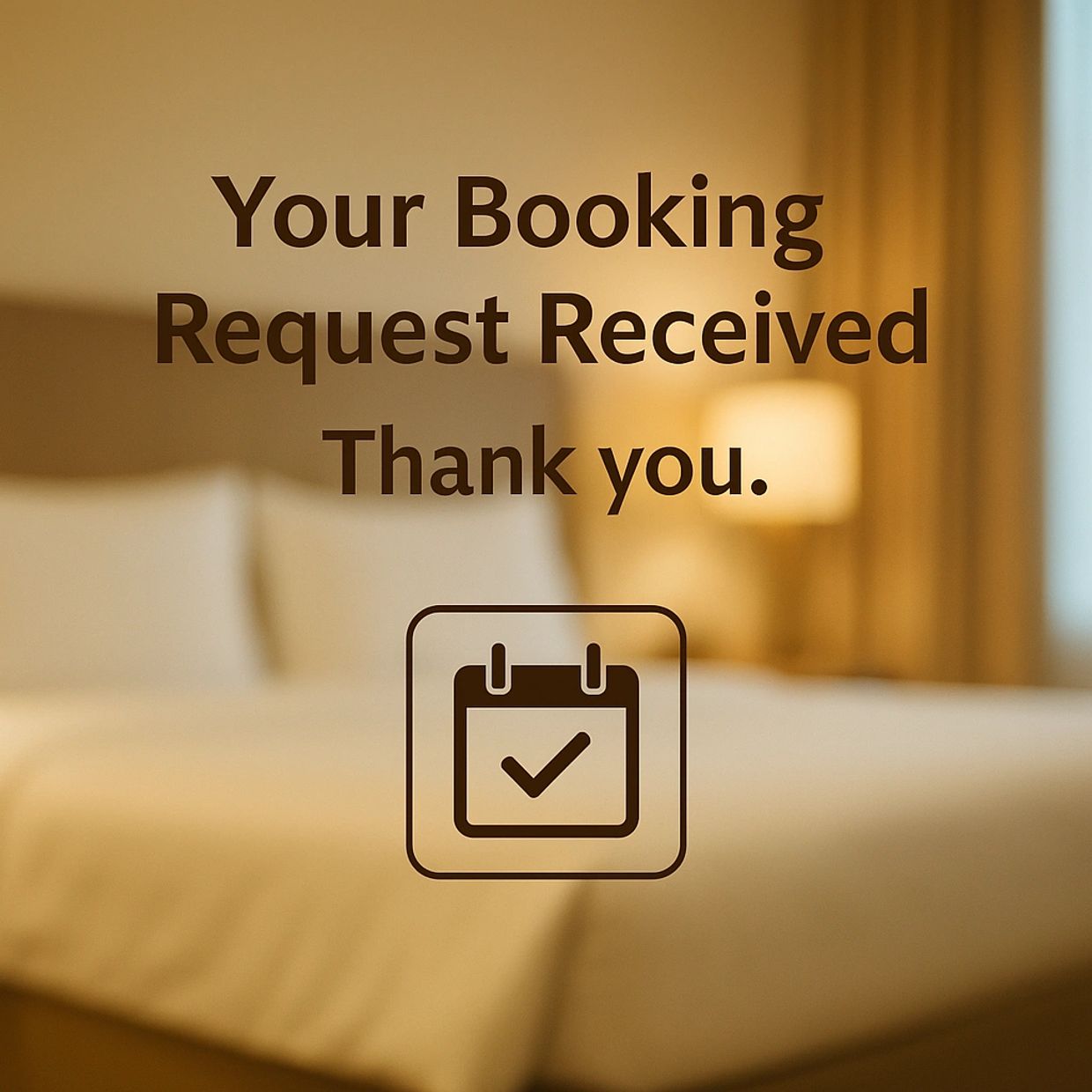 Booking request confirmation with a cozy bedroom background.