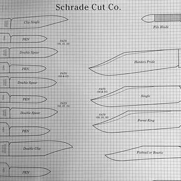 Diagram of Schrade Cut Co antique switchblade knife blade profiles.