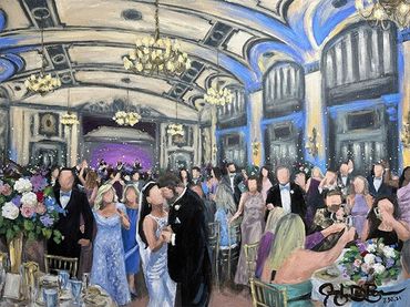 A painting of a 56DAZE wedding at the Tudor Arms in Cleveland, Ohio.   Painting by https://www.insta