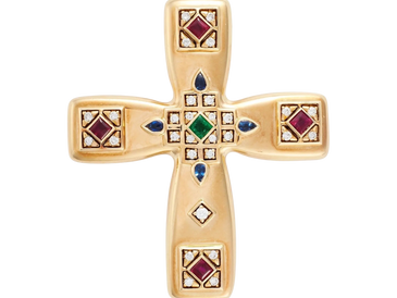 Byzantine cross with emeralds, diamonds, sapphires and rubies by Cartier