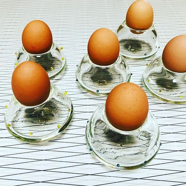 Not from here eggcups, blown glass by Nadia Mercuri.