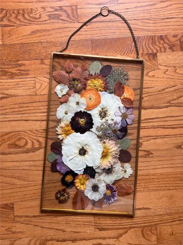 12 x 20 bronze trim pressed flower piece