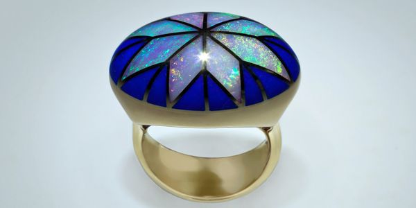 The Cynosure Ring, 18k Gold, Inlaid with Opal and Lapis Lazuli, Fine Art Jewelry