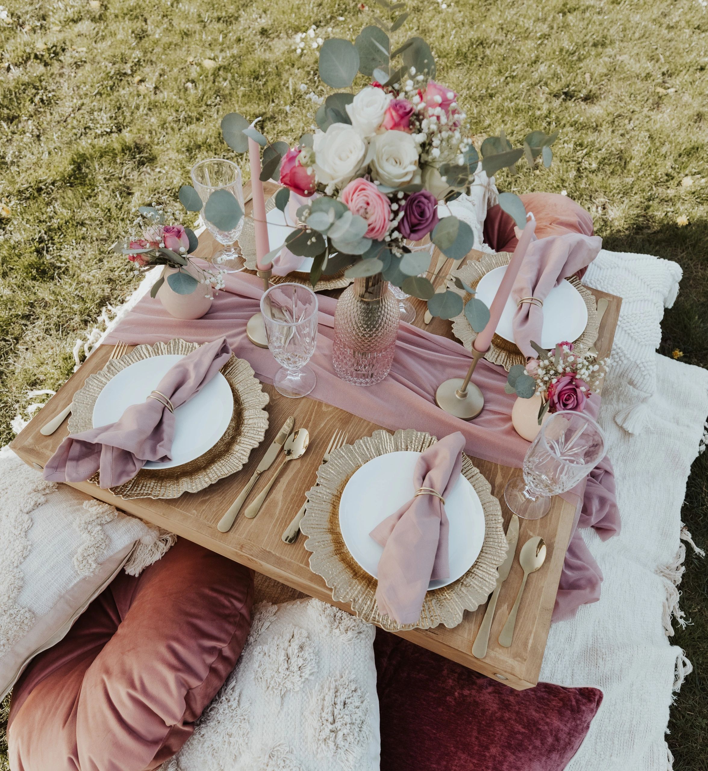 Mauve rose luxury picnic in a park