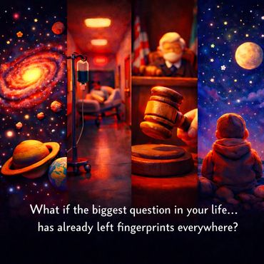 A cosmic and earthly journey questioning life's biggest mystery with vivid imagery.