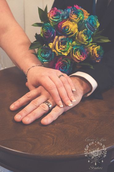 Husband and Wife Showing off rings after wedding in Spartanburg South Carolina