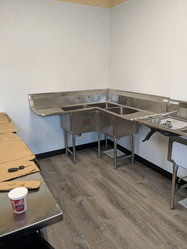 Restaurant sink intall Kitchen remodel project tile