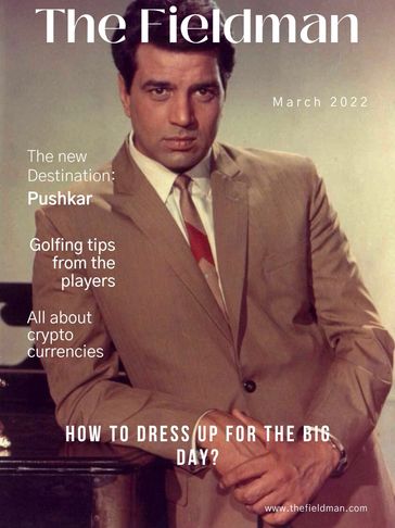 A stylish man in a brown suit on the cover of The Fieldman magazine, March 2022.