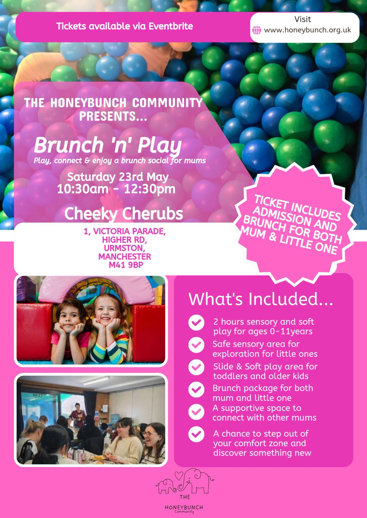 Brunch 'n' Play event for mums and kids with sensory play and brunch included.