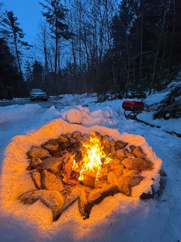 Firepit outside Vermont Chalet A-frame cabin in Jamaica Vermont