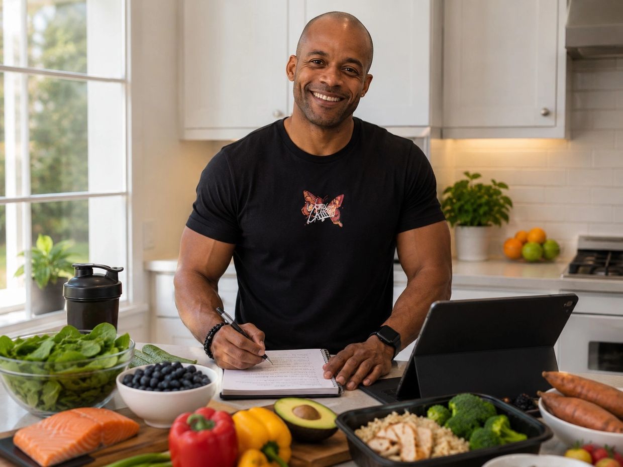 NYC's Ralph Gilmore, NASM-Certified nutrition coach, writing a nutrition plan in Soho, New York City