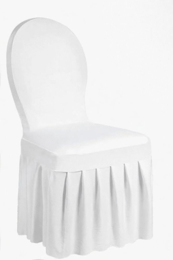Our white chair covers for rent. Fits banquet style chairs. Please contact us to see if they will fi