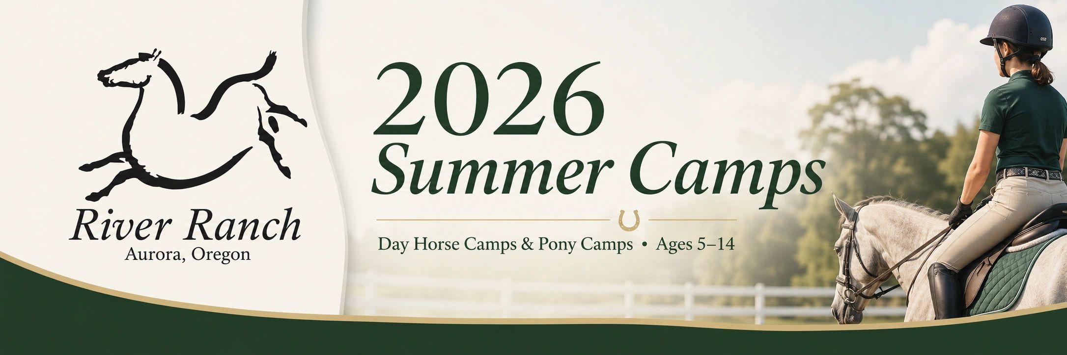 2026 summer horse and pony camps at River Ranch, Aurora, Oregon.
