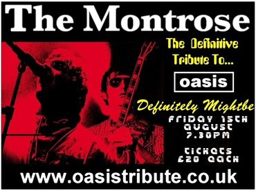 Oasis tribute band with red image of singers