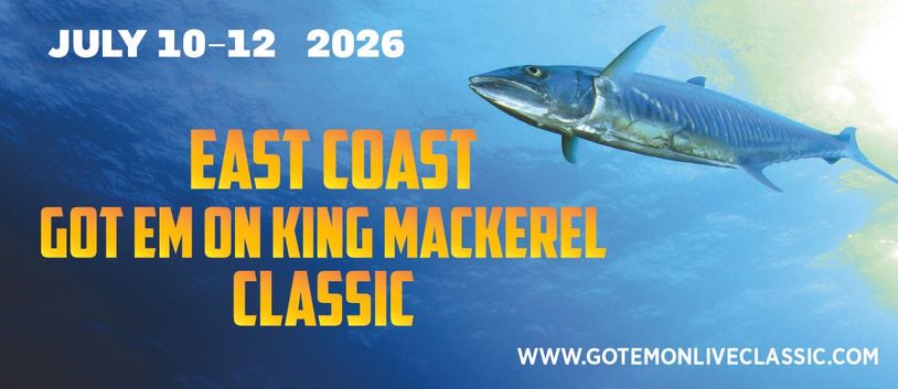 Advertisement for the East Coast Got Em On King Mackerel Classic fishing event in July 2026.