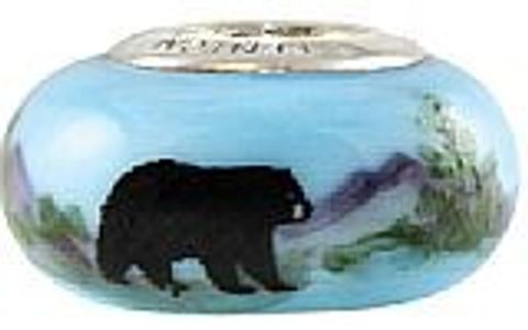 Adk Black Bear Glass Bead fits Pandora, Trollbeads, Lake Placid, Adirondack, bead, adk jewelry