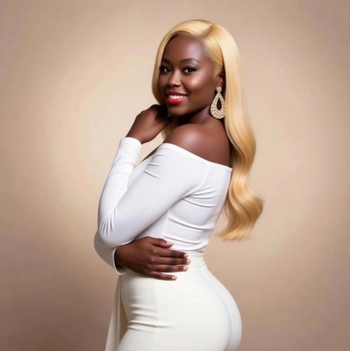 Blonde 100% unprocessed human hair, 24” side part smooth and soft body wave texture.