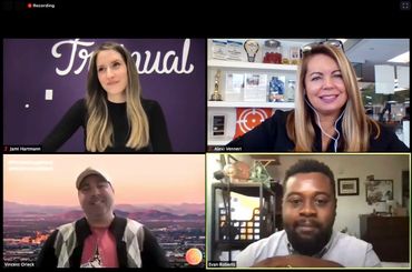 screenshot of a zoom call with 2 women and 2 men