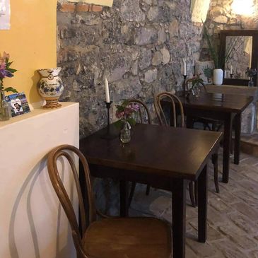 Tables at Krka River Lodge, Slovenia