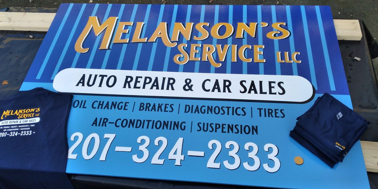 4'x6' Hand-painted sign with enamels. Small text in black vinyl. 1/2" MDO signboard plywood.