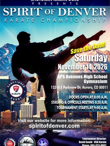 Karate championship event poster for Spirit of Denver, November 14, 2026.