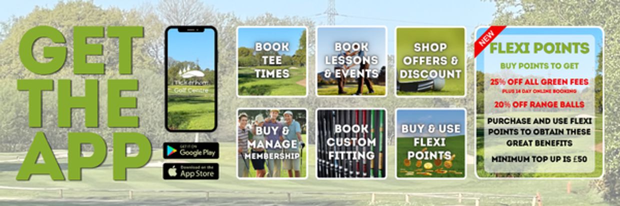 Golf app features and benefits promotion banner.