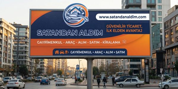 Gayrimenkul ve araç alım satım ilanı tabelası.