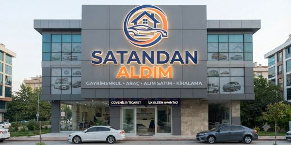 Satandan Aldım emlak ve araç satış ofisi dış görünümü.