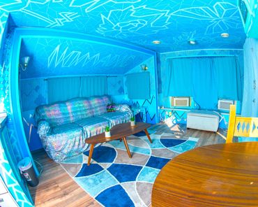 Fully custom renovated RV for a California desert resort. Themed and colored to match an afternoon