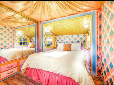 Fully custom renovated RV for a California desert resort. Themed and colored to match the sunrises.