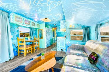 Fully custom renovated RV for a California desert resort. Themed and colored to match an afternoon