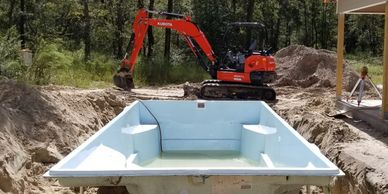fiberglass pool during construction