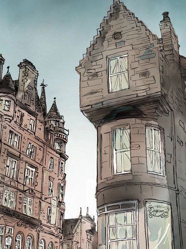 Edinburgh Scotland -
sketch by Brett Bower Sydney Cartoonist