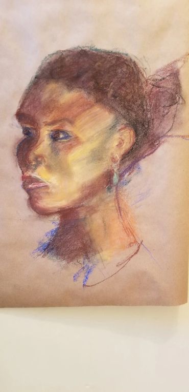 "Asia. Portrait in Pastel." Soft pastels on brown paper.