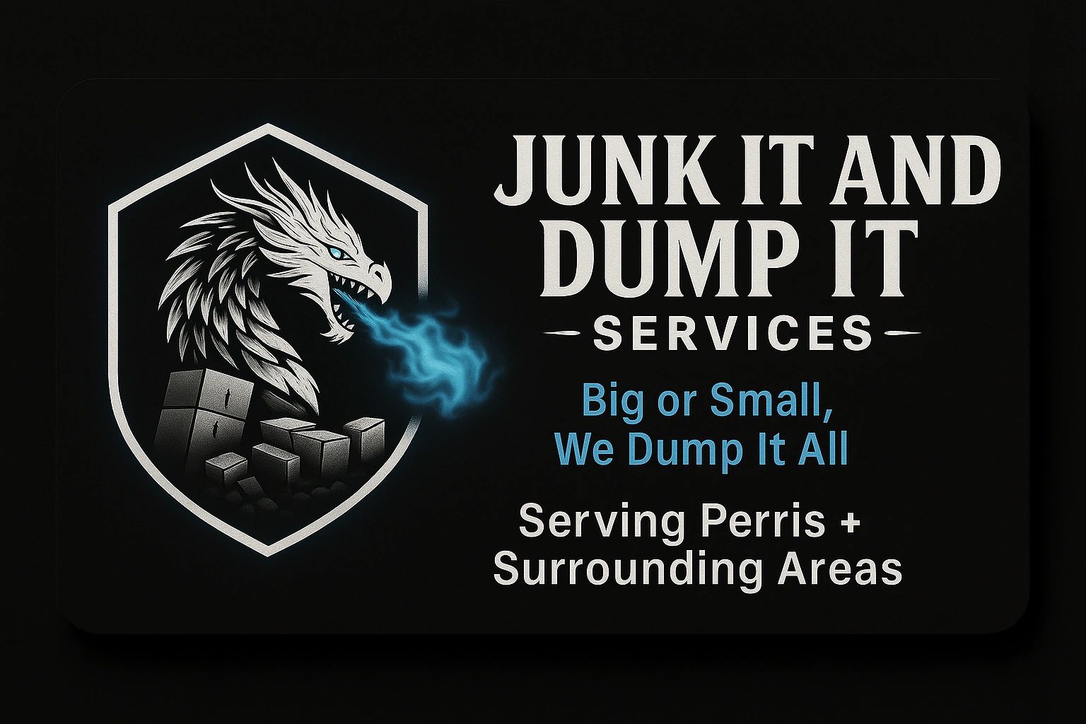 White dragon logo breathing blue flame — Junk It and Dump It Services | Big or Small, We Dump It All