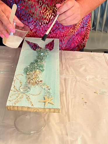 Mermaid theme mixed media with resin
