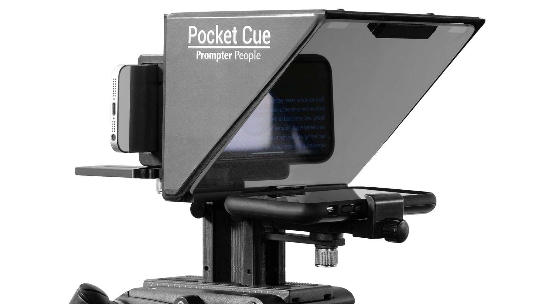 Smart Phone Teleprompter, Affordable, Portable, and Professional. Works with all small cameras.