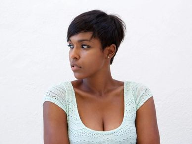 A woman with pixie haircut