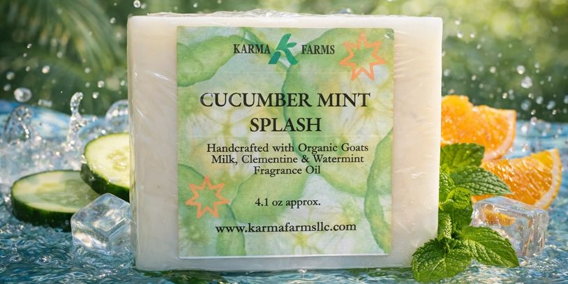 Cucumber Mint Splash Goat Milk soap moisturizes and refreshes with a splash of orange scent and smel